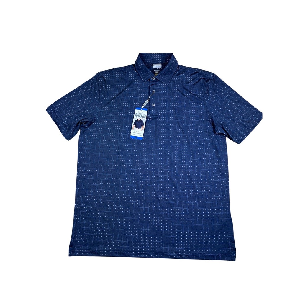 Greg Norman ML75 Stretch Mens Navy Blue Geometric Print Golf Polo Shirt Large
